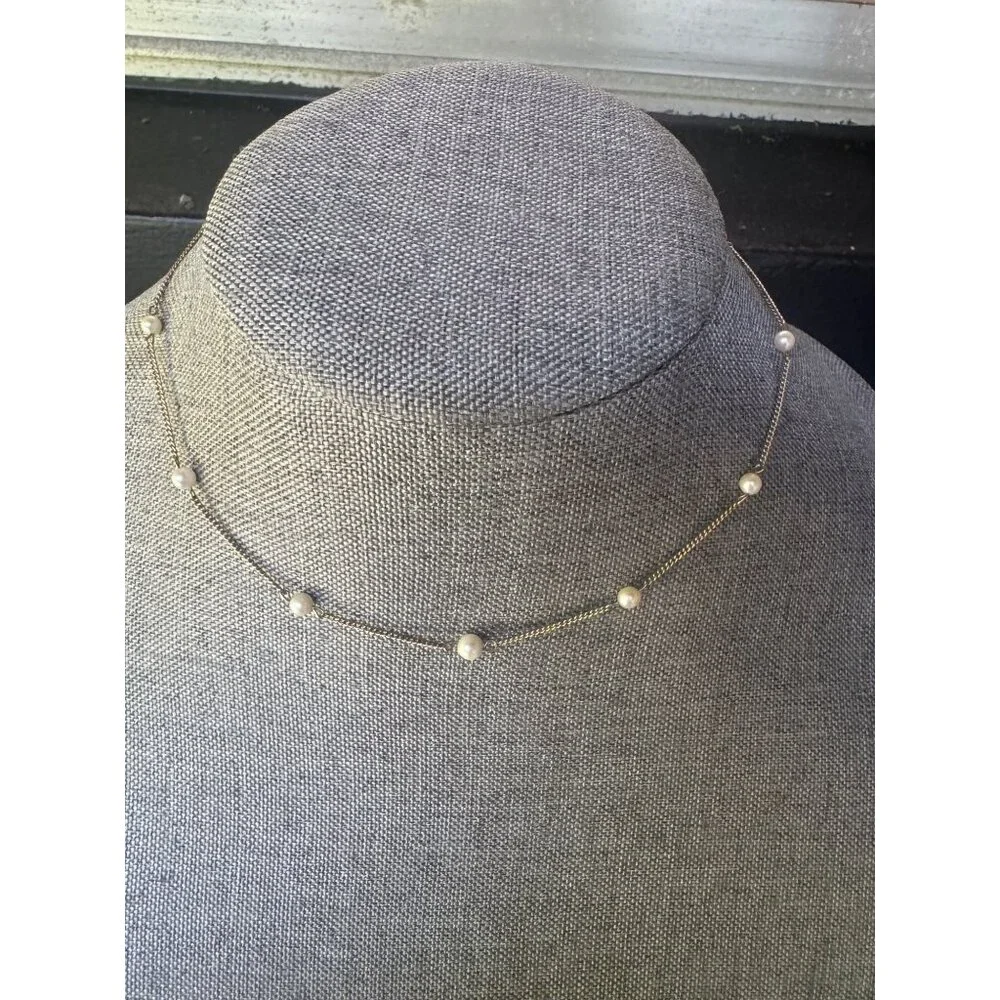 Vintage 14K Filled Gold Chain Necklace With Freshwater Pearls 16" - Picture 1 of 5